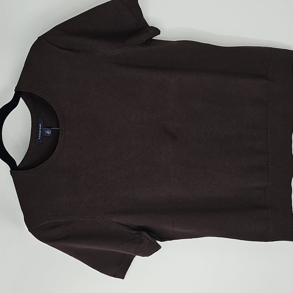 Lands' End Dark Chocolate Brown Scoop Neck Short Sleeve Knit Top‎ Office Minimal - Picture 6 of 9